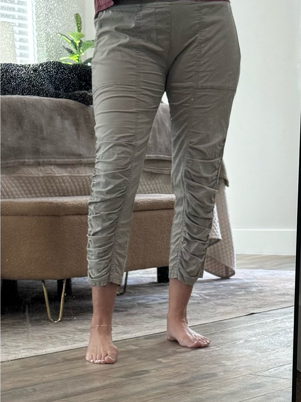 Ruched Cropped Utility Pants in Olive Wearables Brand